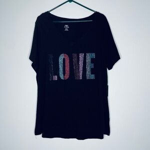 Avenue Leisure Plus Size black embellished “LOVE” short sleeve shirt NWT Size 20